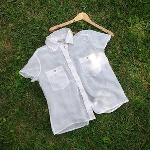 7 For All Mankind White See-Thru Button-Up Blouse